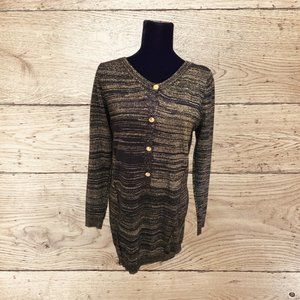 Holiday Black and Gold striped long Sweater Medium Love 21